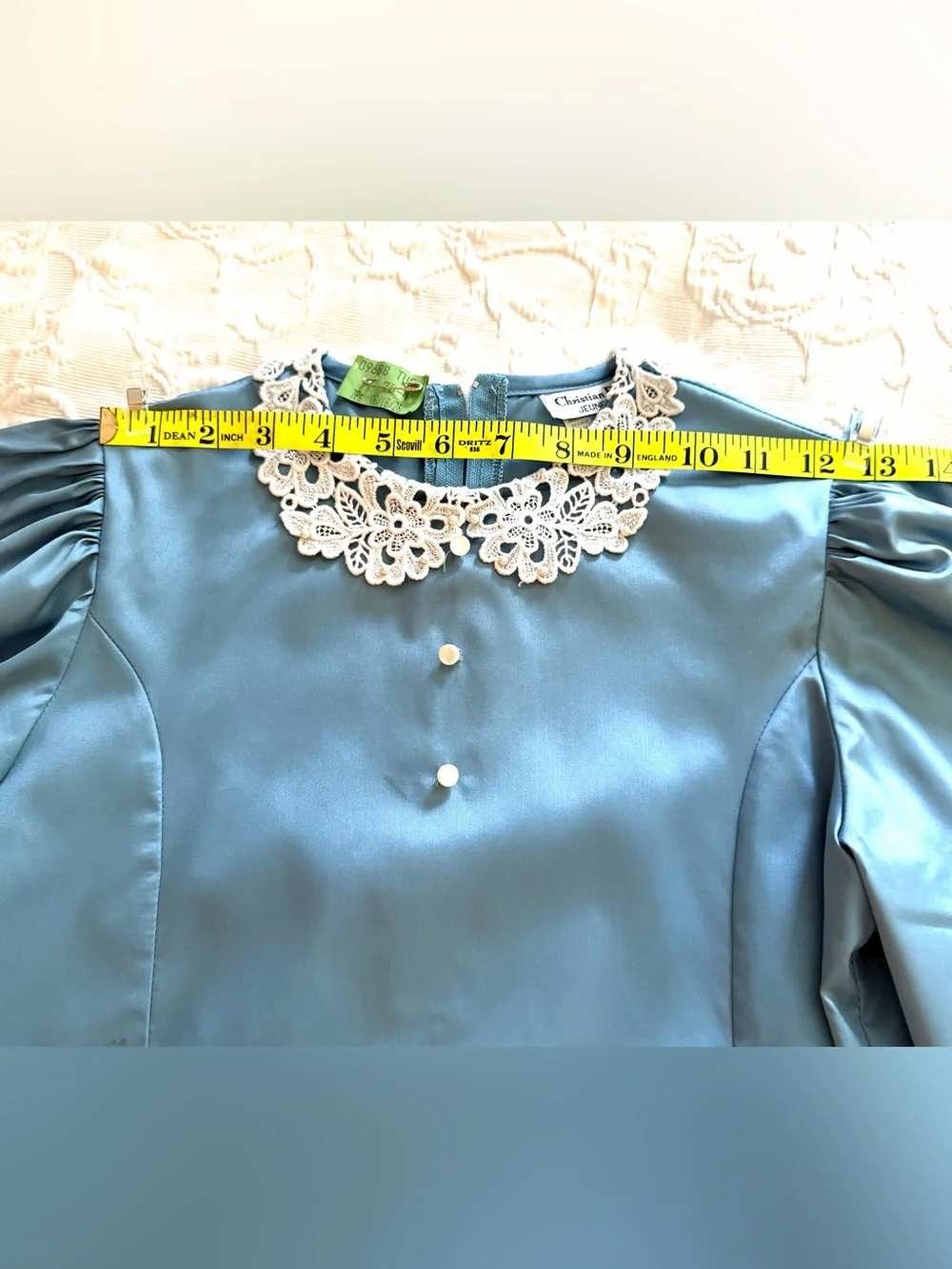 Vintage Christian Dior Blue Tiered Dress Lace Collar Girls Sz 12 1980’s